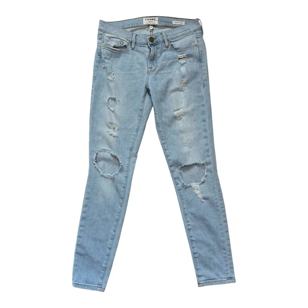 Frame Le Skinny De Jeanne Light Blue Distressed Women's Jeans Size 29 - Picture 2 of 9